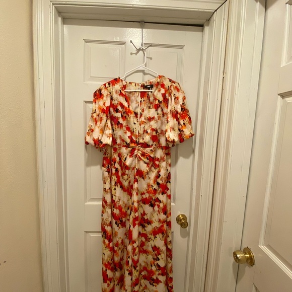 Dkny Red and Brown Off the Shoulder Flutter Sleeve Sundress - Picture 3 of 7